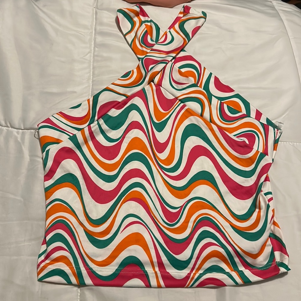 Green/White/Orange/Pink Swirled Tank Top